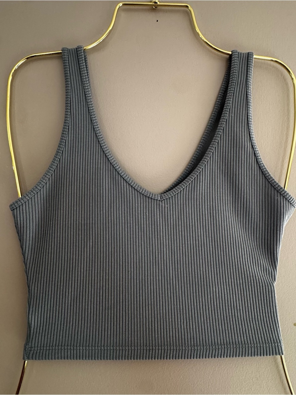 Hollister Gray Blue Ribbed V Neck Crop Tank Top Size Small Soft Girl